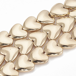 Light Gold Plated Electroplate Non-magnetic Synthetic Hematite Beads Strands, Heart, Light Gold Plated, 12x13x4mm, Hole: 1mm, about 37pcs/strand, 15.7 inch