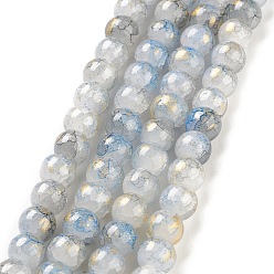 Steel Blue Baking Painted Crackle Glass Bead Strands, with Gold Powder, Round, Steel Blue, 10mm, Hole: 1.4mm, about 80pcs/strand, 30.87 inch(78.4cm)