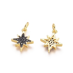 Gunmetal & Golden Brass Micro Pave Cubic Zirconia Charms, with Jump Rings, Twinkling Star, Black, Gunmetal & Golden, 14x12x2mm, Hole: 3mm