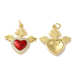 Real 18K Gold Plated Rack Plating Brass Pendants,  with Cubic Zirconia and Enamel, Lead Free & Cadmium Free, Long-Lasting Plated, Heart, Real 18K Gold Plated, 21.5x21.5x2.5mm, Hole: 3.5mm