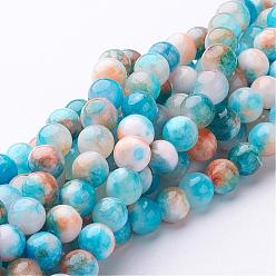 Bleu Ciel Clair Pekin naturelles perles de jade brins, teint, ronde, lumière bleu ciel, 6mm, Trou: 1mm, Environ 62 pcs/chapelet, 16 pouce