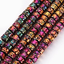 Colorful Electroplated Natural Lava Rock Beads Strands, Flat Round/Disc, Heishi Beads, Bumpy, Colorful, 4x3mm, Hole: 1mm, about 134pcs/strand, 15.55''(39.5cm)