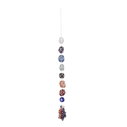 Blanc 7 pépites de chakra décorations de pendentif de poche en pierres précieuses naturelles, ornements suspendus en fil de nylon et pompons en pierres précieuses, blanc, 340x22mm