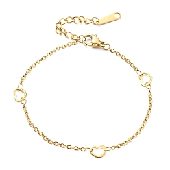 Golden 304 Stainless Steel Heart Link Chain Bracelet for Women, Golden, 8-1/4 inch(21cm)