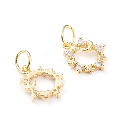 Real 18K Gold Plated Brass Micro Pave Clear Cubic Zirconia Charms, with Jump Rings, Long-Lasting Plated, Ring & Star & Moon, Real 18K Gold Plated, 13.7x11.8x2mm, Jump Ring: 6.1x0.8mm, Hole: 4.5mm