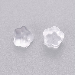 Clear Plastic Ear Nuts, Earring Backs, Plum Blossom, Clear, 5x5x3mm, Hole: 0.7mm