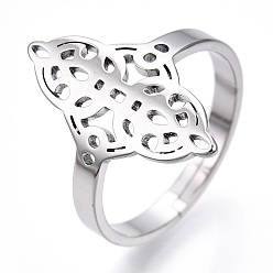 Color de Acero Inoxidable 304 anillo ajustable con nudo marinero de acero inoxidable, anillo de banda ancha ahuecado para mujer, color acero inoxidable, tamaño de EE. UU. 6 1/2 (16.9 mm)