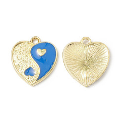 Dodger Blue Alloy Enamel Pendants, Heart with Yin Yang Charm, Golden, Dodger Blue, 17x15x1.6mm, Hole: 1.8mm