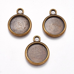 Antique Bronze Tibetan Style Pendant Cabochon Settings, Cadmium Free & Nickel Free & Lead Free, Antique Bronze, Flat Round Tray: 15mm, 23.5x18.8x2.5mm, Hole: 3mm