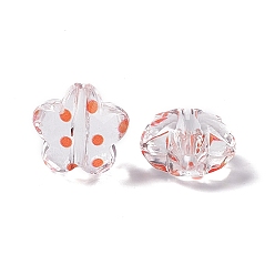 Orange Transparent Acrylic Beads, Flower with Polka Dot Pattern, Clear, Orange, 16.5x17.5x10mm, Hole: 3mm