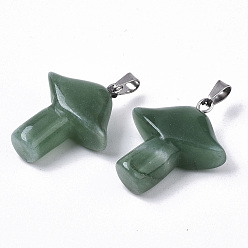 Green Aventurine Natural Green Aventurine Pendants, with Stainless Steel Snap On Bails, Mushroom, Stainless Steel Color, 27.5~28.5x23~25x9.5~10.5mm, Hole: 3x5mm