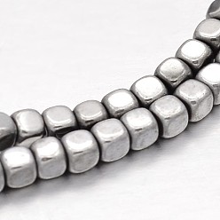 Silver Plated Cube Electroplate Non-magnetic Synthetic Hematite Beads Strands, Silver Plated, 3x3x3mm, Hole: 0.5mm, about 150pcs/strand, 15.7 inch