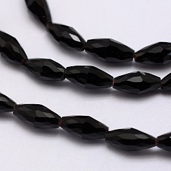 Black Glass Bead Strands, Rice, Faceted, Black, 9x4mm, Hole: 1mm, about 60pcs/strand, 20 inch