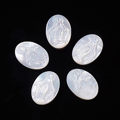 White Shell Natural White Shell Cabochons, Religion, Oval with Virgin Mary, 13.5~14x10x2.5mm