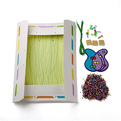 Colorful Creative DIY Flower Pattern Seed Bead Art Kits, with Paper Frame, Pushpin, Iron Wire, Educational Craft Painting Sticky Toys for Kids, Colorful, 32.5x24x0.6cm, Hole: 3mm