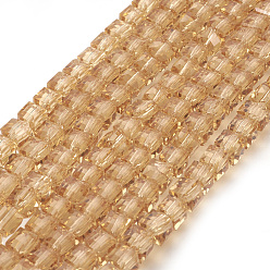 Sandy Brown Glass Bead Strands, Faceted, Cube, Sandy Brown, 4x4x4mm, Hole: 1mm, about 100pcs/strand, 17 inch