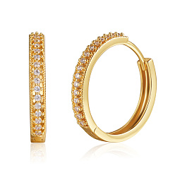 Golden Clear Cubic Zirconia Huggie Hoop Earrings, Brass Hinged Earrings for Women, Golden, 26x3.8mm