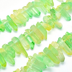 Jaune Vert Galvaniques quartz naturel perles de cristal brins, teint, nuggets, jaune vert, 18~36x6~10mm, Trou: 1.5mm, environ 15.7 pouces (40 cm)
