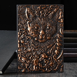 Cobre Rojo Cuaderno de cuero pu en relieve 3d, un diario con motivos de gatos y flores, para material de oficina escolar, cobre rojo, 5 mm