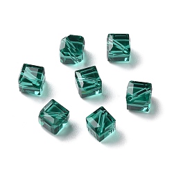 Bleu Vert Verre imitation perles de cristal autrichien, facette, carrée, sarcelle, 7x7x7mm, Trou: 1mm