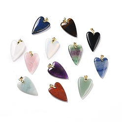Mixed Stone Natural & Synthetic Gemstone Pendants, with Rack Plating Golden Plated Brass Findings, Long-Lasting Plated, Mixed Dyed and Undyed, Heart, 32~34x20x8mm, Hole: 4x4mm