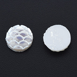 Creamy White ABS Plastic Imitation Pearl Cabochons, AB Color Plated, Flat Round with Fish Scale Pattern, Creamy White, 8x2mm