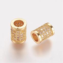 Golden Brass Micro Pave Cubic Zirconia Beads, Column, Golden, 8.5x6.5mm, Hole: 3.5mm