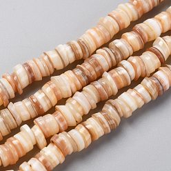 Yellow Natural Freshwater Shell Beads Strands, Heishi Beads, Flat Round/Disc, Yellow, 5~7x1.5~2.5mm, Hole: 1.2mm, about 200pcs/strand, 15.75''(40cm)