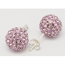 212_Light Amethyst Gifts for Her Valentines Day 925 Sterling Silver Austrian Crystal Rhinestone Ball Stud Earrings for Girl, Round, 212_Light Amethyst, 17x8mm