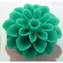 Dark Cyan Resin Cabochons, Flower, Size: about 15mm in diameter, 8mm thick.