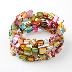 Coloré Les bracelets d'enveloppe, avec des perles de coquillage, Fil d'acier à mémoire de bracelet et barres d'écartement, colorées, 55mm