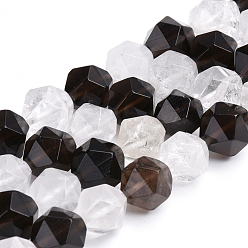 Other Quartz Natural Quartz Crystal and Smoky Quartz Beads Strands, Faceted, Round, 9.5~10x10mm, Hole: 1mm, about 40pcs/strand, 16.3 inch