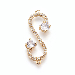 Golden Brass Micro Pave Cubic Zirconia Links, Infinity, Clear, Golden, 33.5x13x4mm, Hole: 1mm