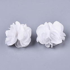 White Polyester Fabric Flowers, for DIY Headbands Flower Accessories Wedding Hair Accessories for Girls Women, White, 34mm