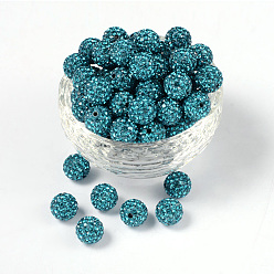 Zircon Bleu Perles de boule pave disco , Perles de strass d'argile polymère , Grade a, ronde, zircon bleu, pp 14 (2~2.1 mm), 10 mm, Trou: 1.0~1.2mm