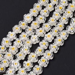 Clair Main millefiori perles de verre brins, fleur, clair, 10~12x2.6mm, Trou: 1mm, Environ 42 pcs/chapelet, 15.75'' (40 cm)