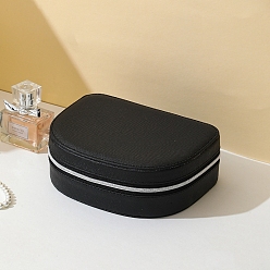 Noir Boîte à bijoux demi-ronde en cuir pu, étui à bijoux portable de voyage, boîtes de rangement à fermeture éclair, pour les colliers, Anneaux, boucles d'oreilles et pendentifs, noir, 12x16x5.5 cm
