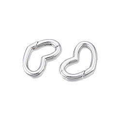 Real Platinum Plated Brass Spring Gate Rings, Cadmium Free & Nickel Free & Lead Free, Heart, Real Platinum Plated, 11.5x17x2.5mm