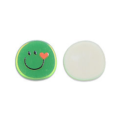 Verdemar Medio Cabujones acrílicos galvanizados, con cara sonriente impresa, polígono, verde mar medio, 20.5x21x2.5 mm