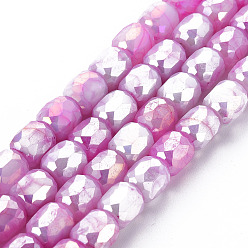 Violet Cuisson opaque de perles de verre peintes, pierres d'imitation, facette, de couleur plaquée ab , colonne, violette, 8x8mm, Trou: 1.2mm, Environ 60 pcs/chapelet, 19.69 pouce (50 cm)