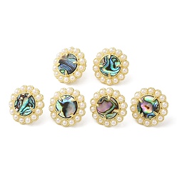 Coloré Boucles d'oreilles à tige en forme de fleur de coquillage naturel, avec perles en plastique, bijoux en laiton plaqué or véritable 14k, colorées, 17.5mm