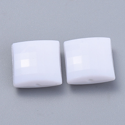White Opaque Acrylic Beads, Faceted, Square, White, 10x10x4.5mm, Hole: 1mm, about 1408pcs/500g