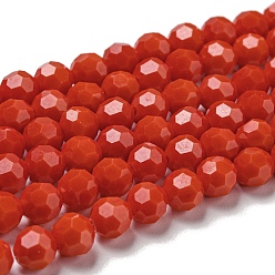 Красный Подставки для непрозрачных стеклянных бусин, граненый (32 граней), круглые, красные, 6 мм, отверстие : 1 мм, около 98 шт / нитка, 20.47'' (52 см)