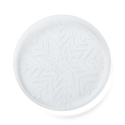 Blanc Moules en silicone bricolage napperon/piédestal, pour la fabrication de tapis de tasse, moules à pendentif en résine, pour la résine UV, fabrication de bijoux en résine époxy, plat et circulaire avec flocon de neige, blanc, 125x9.5mm, diamètre intérieur: 115 mm
