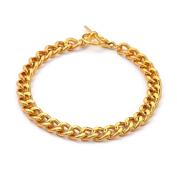 Oro Cadena de bordillo de aluminio para hombre, pulseras de cadena trenzada, con corchetes de la palanca de aleación, dorado, 7-5/8 pulgada (19.5 cm)