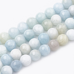 Aquamarine Natural Aquamarine Beads Strands, Round, 11~12mm, Hole: 1mm, about 32~35pcs/strand, 15.7 inch