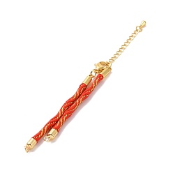 Red Nylon Cord Bracelets, for Connector Charm Bracelet Making, with Rack Plating Golden Lobster Claw Clasps & Chain Extenders, Long-Lasting Plated, Cadmium Free & Lead Free, Red, 5-3/4~6x1/8x1/8 inch(14.7~15.2x0.3cm)