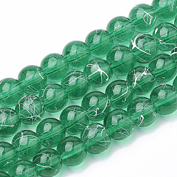 Green Drawbench Transparent Glass Beads Strands, Spray Painted, Round, Green, 8mm, Hole: 1.3~1.6mm, 31.4 inch