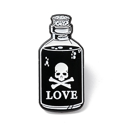 White Word Love Enamel Pin, Bottle with Skeleton Alloy Brooch for Backpack Clothes, Electrophoresis Black, White, 30x14x2mm