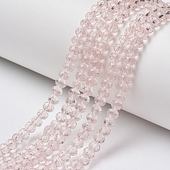 Pink Chapelets de perles en verre, facette, rondelle, rose, 4x3mm, Trou: 0.4mm, Environ 123~127 pcs/chapelet, 16.5~16.9 pouce (42~43 cm)